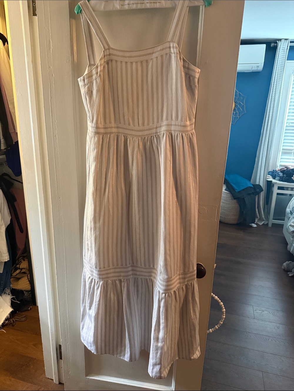 LOFT Cream and White Striped Maxi Dress